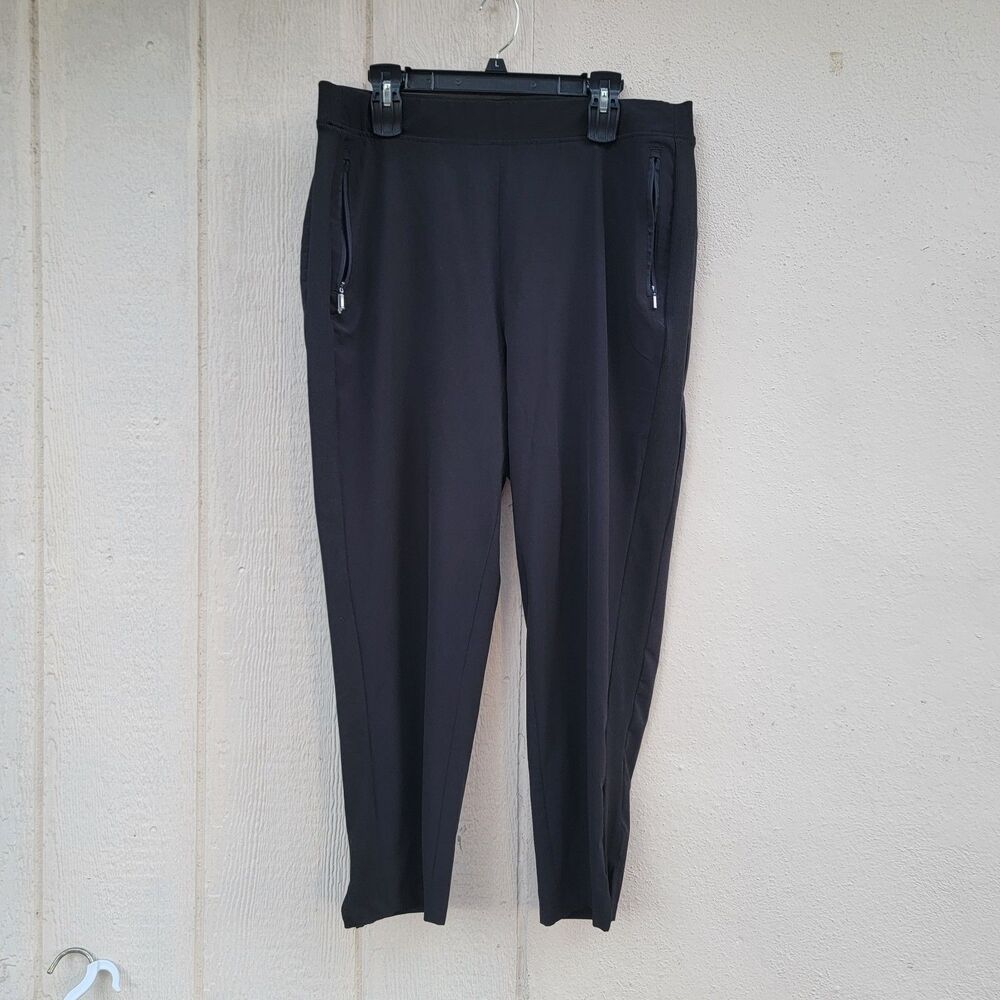 chico's cropped pants Blk Stretch straight leg athleisure gorpcore Sz 14 (2.5)
